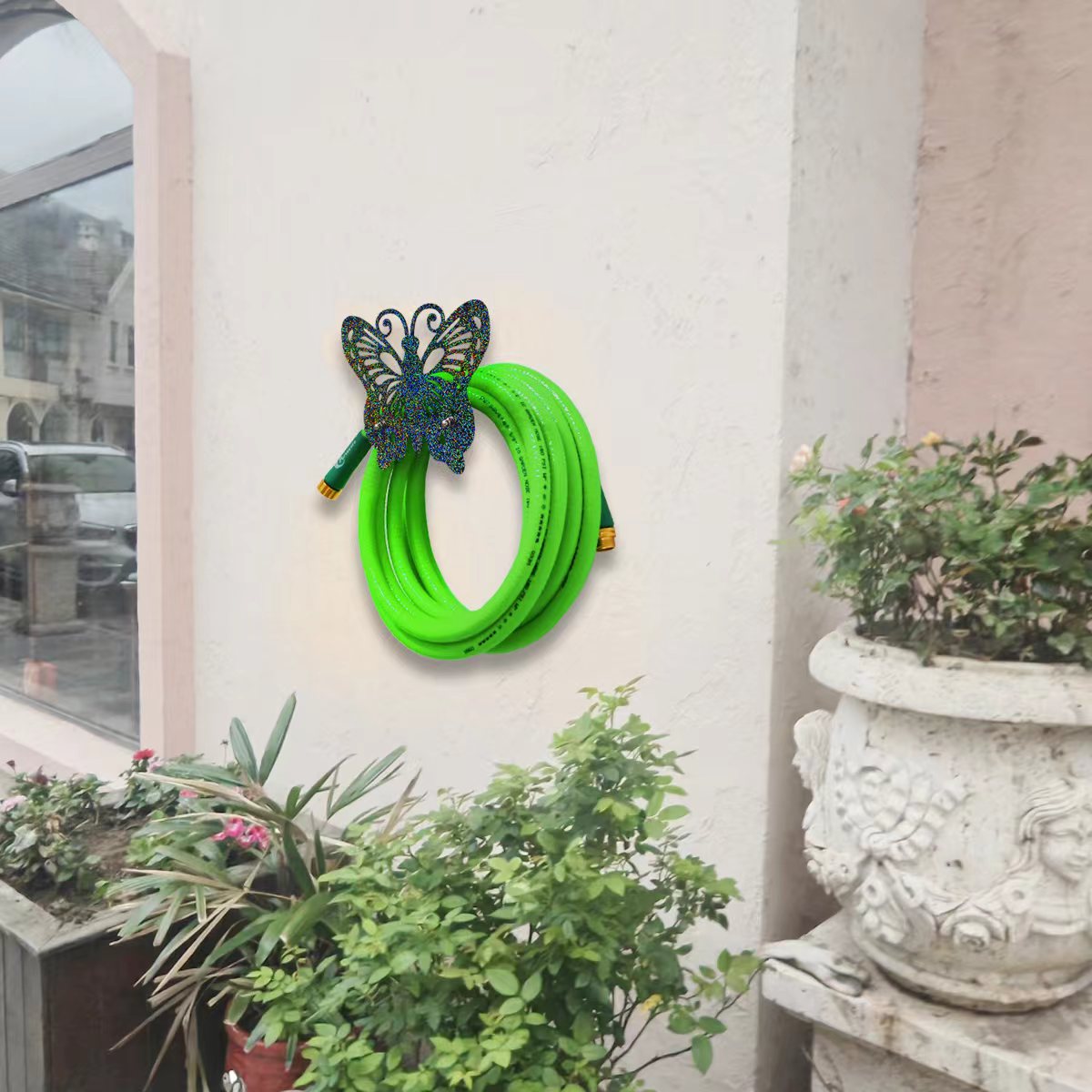 Garden Hose Holder Wall Mount，Heavy Buty Hose Hanger Wall Mounted Decorative Hose Butler,Hook for Garden Hose/Expandable Hose/Hose Reel/Water Hose/Pocket Hose/Flexable Hose/Magic Hose