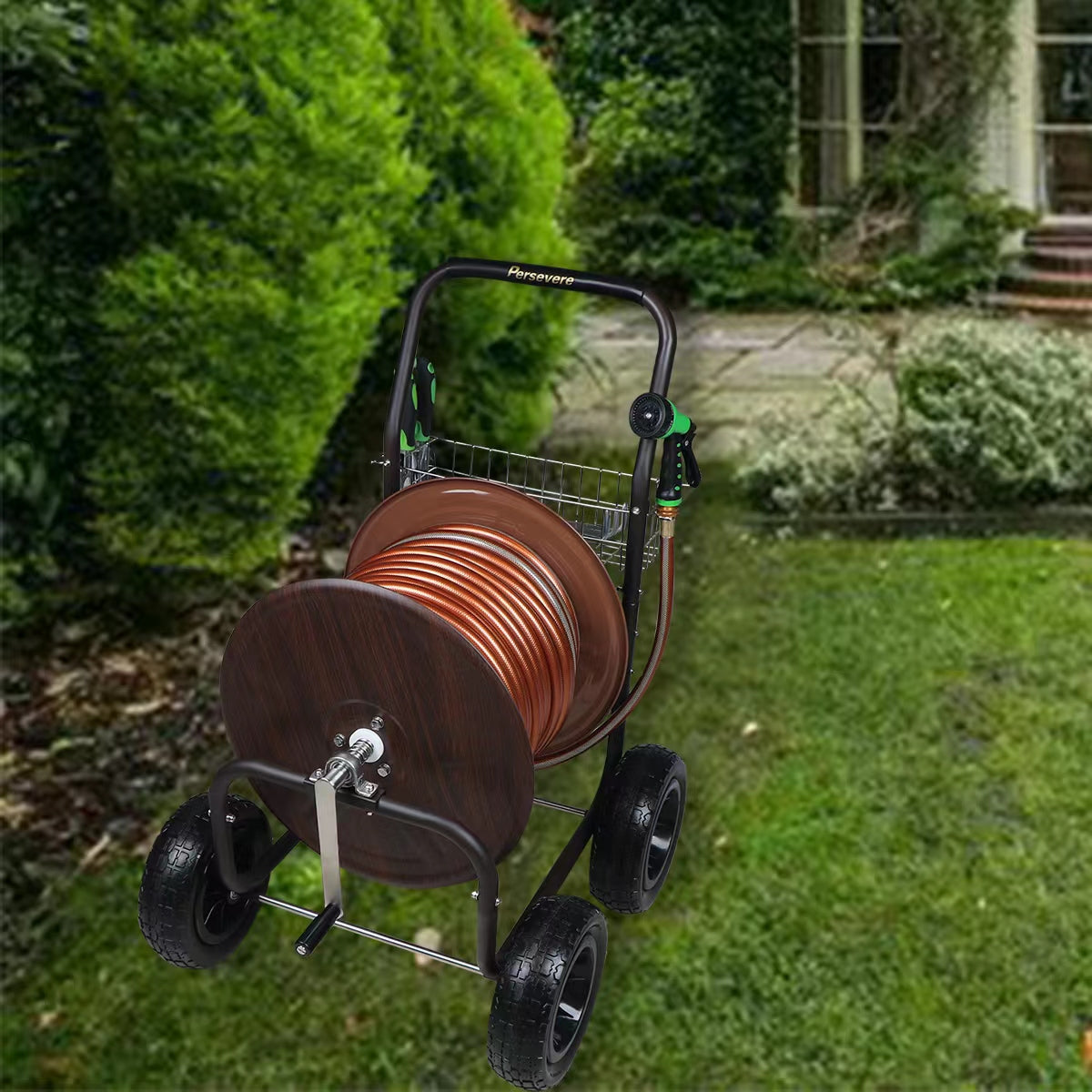 Persevere Stainless Steel Garden Hose Reel Cart Heavy Duty Portable Ho -  Garden courtyard